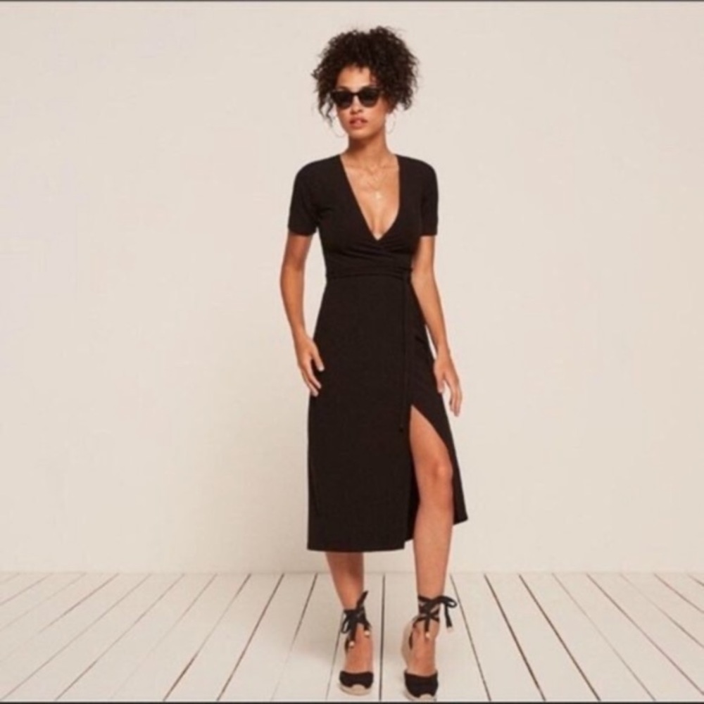 Reformation black wrap dress